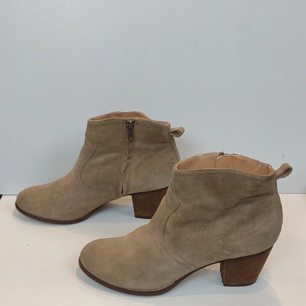 Lands' End Women's Harris Taupe Suede Side Zip Faux Wooden Heel Ankle Bootie